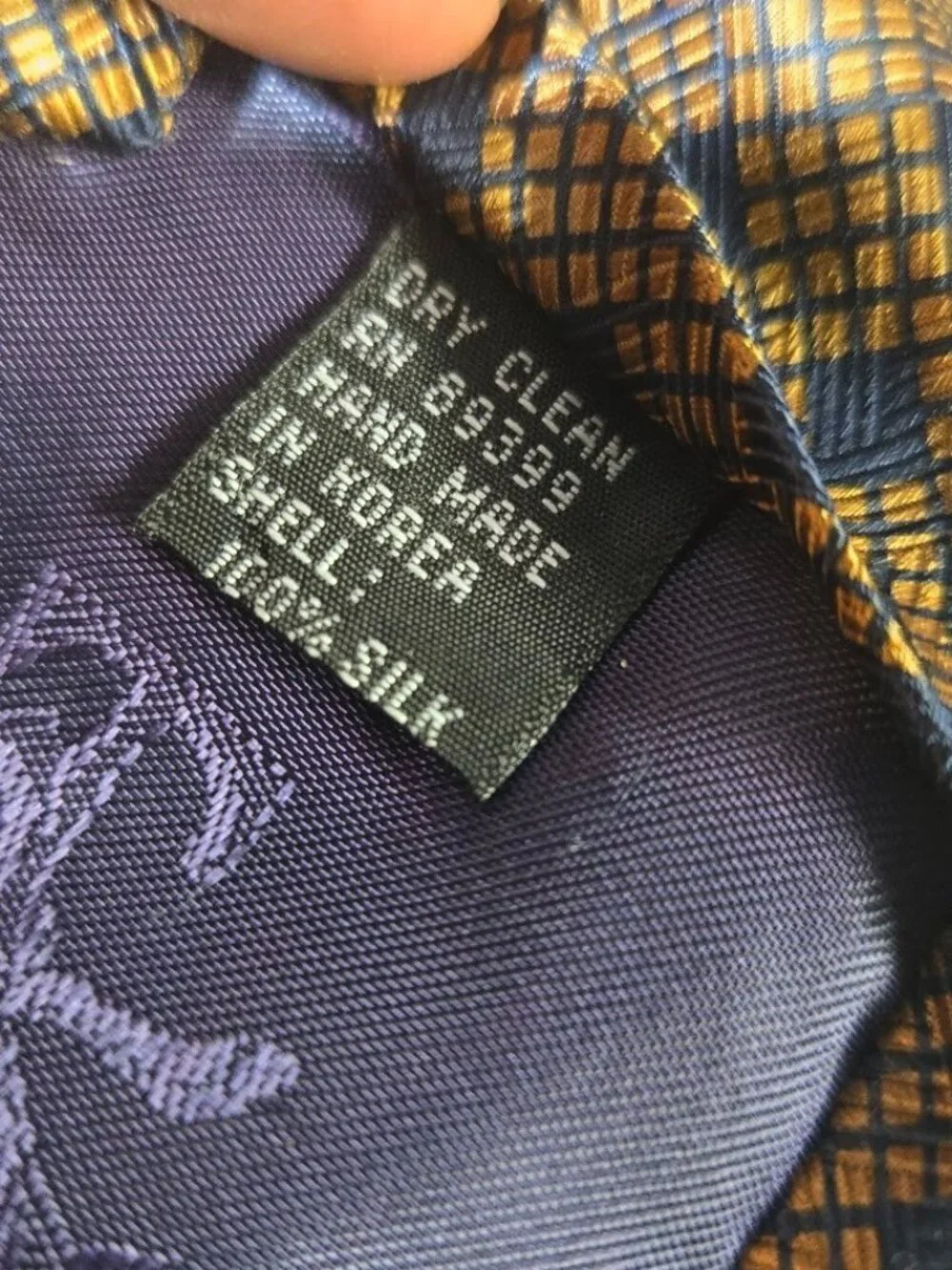 Tied&True Gold/Blue Geometric Patterned 100% Silk Tie Hand-made in Korea